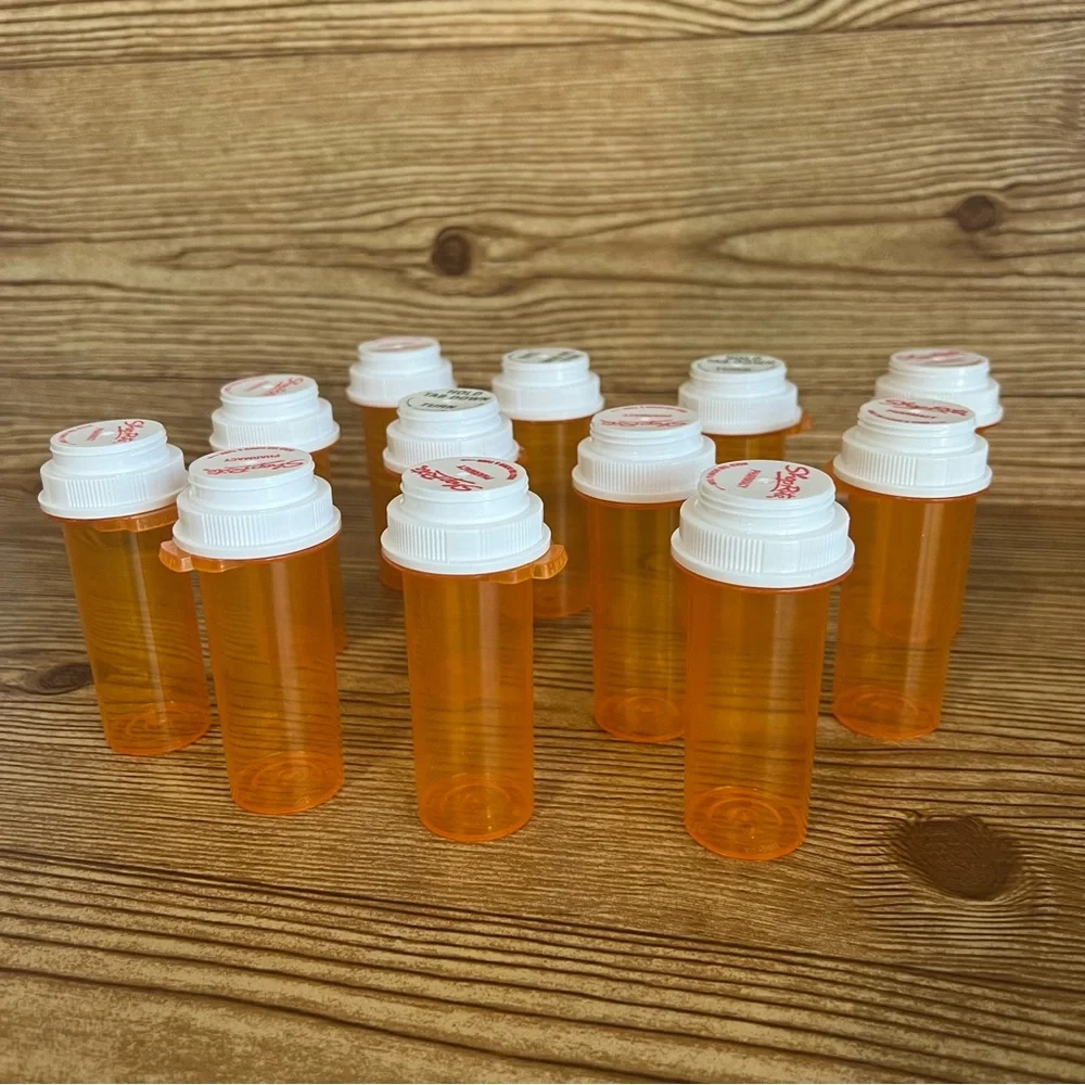 Lot 12 Empty Medicine Pill Plastic Amber Bottles Containers Prescription Crafts